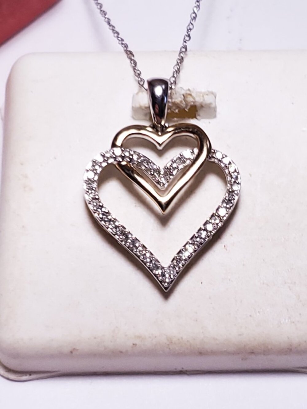 Estate .20ctw Natural rd Diamond Heart in Heart 10Kt 2Tone Gold 18"Necklace24962